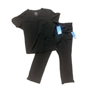 Barco One Black Womens Scrub Set Cargo Pant V-neck Top Size XL NWT